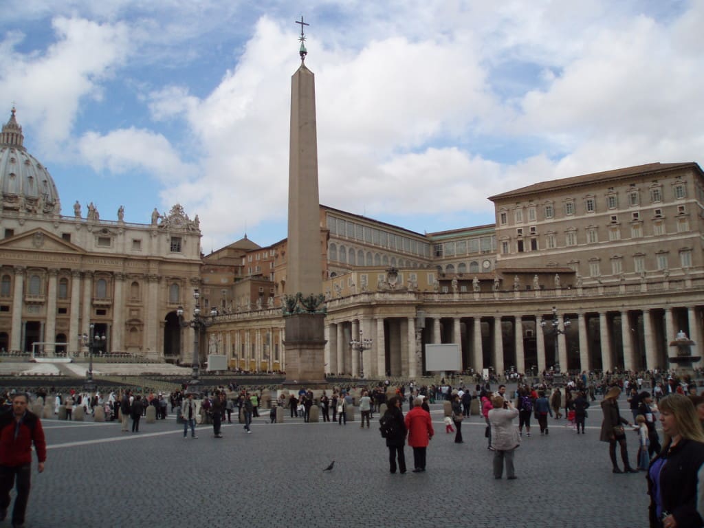 St. Peter’s Square view of Pope’s residence to the right and St. Peter’s basilica to the left